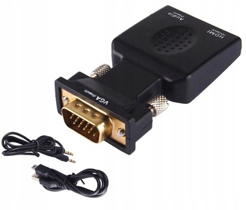 KONWERTER ADAPTER PRZEJŚCIÓWKA Z VGA D-SUB NA HDMI + DŹWIĘK AUDIO HD38