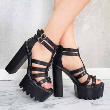 ЧЕРНЫЕ ТУФЛИ САНДАЛИИ НА МЕГА ПЛАТФОРМЕ С ПРЯЖКАМИ 38