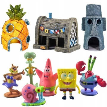 ZESTAW DOMKÓW FIGUREK DO AKWARIUM SPONGEBOB FIGURKI DOMKI DEKORACJA OZDOBA
