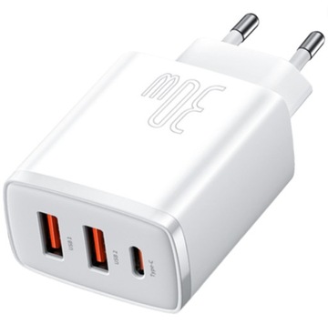 BASEUS Компактное быстрое зарядное устройство 2xUSB USB-C 30 Вт 3A PD QC 3.0 белое