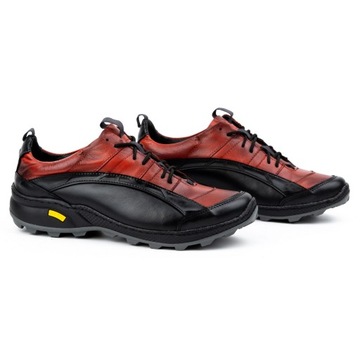 Buty męskie z naturalnej skóry trekkingowe 405KZ czarne z czerwonym 41
