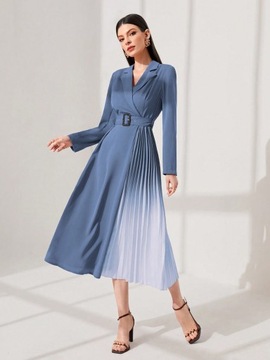 SUKIENKA MARYNARKOWA ELEGANCKA PLISOWANA OMBRE MIDI DUSTY BLUE SHEIN L 40