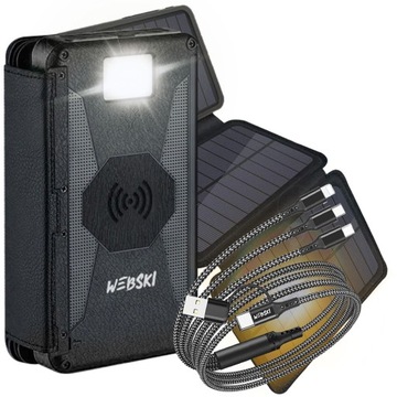 TURYSTYCZNY POWER BANK 16000mAh INDUKCYJNY PANELAMI SŁONECZNYMI + KABEL 6W1