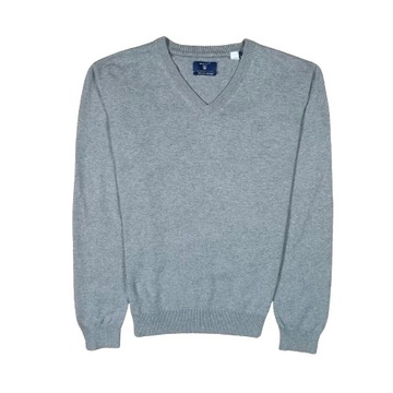 GANT Sweter V Neck Premium Cotton Męski Logowany r. M