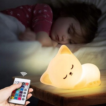 Lampka nocna dla dzieci kot Z pilotem