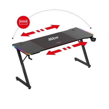Игровой компьютерный стол Huzaro Hero 4.8 RGB со светодиодной подсветкой, 160 см + PAD