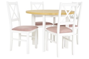 4 ДЕРЕВЯННЫХ стула и КРУГЛЫЙ стол на гнутых ножках.