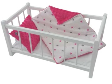 ŁÓŻECZKO DLA LALEK BIAŁE, DREWNIANE Z POŚCIELĄ