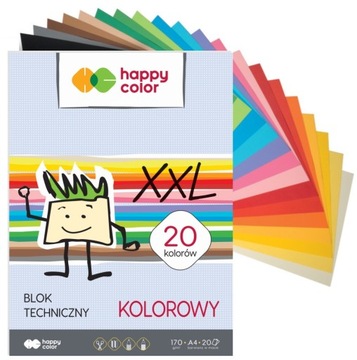 BLOK TECHNICZNY KOLOROWY gruby szkolny A4 HAPPY COLOR 170 g/m2 20 kartek