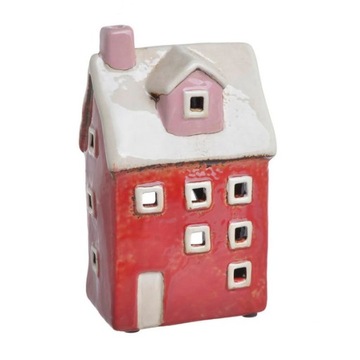 Керамический дом для тарелка красного цвета с белой крышей