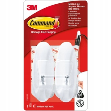 КРЮЧКИ COMMAND 3M СРЕДНИЕ 2 ШТ С МЕТАЛЛОМ 17068