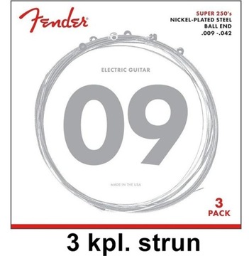 3 pack FENDER 250L struny do gitary elektrycznej 9-42