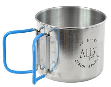 ALB 658 STALOWY KUBEK TURYSTYCZNY 400ml SKŁADANE RĄCZKI