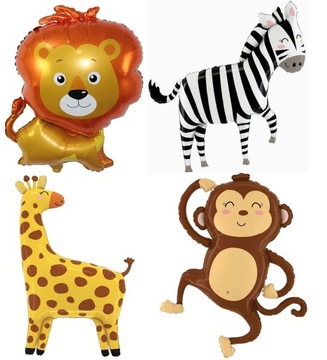 4 SZTUKI BALON FOLIOWY LEW ZEBRA MAŁPA ŻYRAFA SAFARI JUNGLA ZOO DŻUNGLA