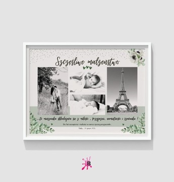 ПЕРСОНАЛИЗИРОВАННЫЙ ПОСТЕР ПОДАРОК ​​СВАДЕБНЫЕ ИМЕНА+ДАТА+ФОТО ПАР+РАМКА ПОЖЕЛАНИЯ 30х40