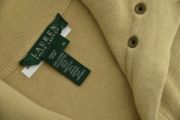 RALPH LAUREN sweter damski kardigan rozpinany luźny beżowy skórzane łaty XL