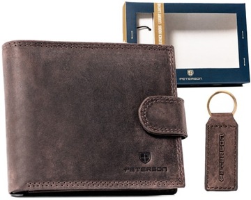PETERSON portfel męski skórzany na prezent z brelokiem na klucze