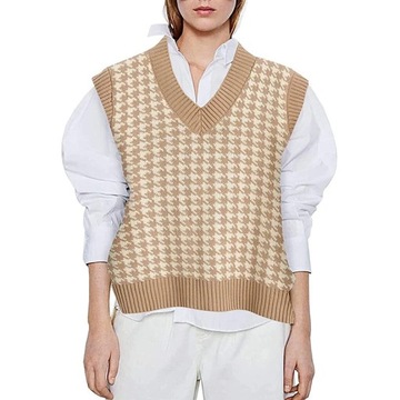 Sleeveless Geometric Houndstooth Sweater Vest Wome