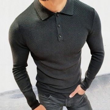 Męski skinny shirt collar sweter z długim rękawem