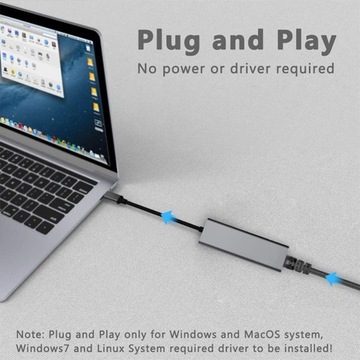 Адаптер Ethernet Алюминиевая оболочка Кабель Plug and Play Сетевой концентратор USB-порт
