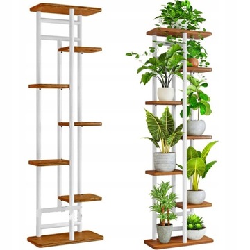 KWIETNIK METALOWY 7-POZIOMWY PIĘTROWY STOJAK NA DONICZKI KWIATY DREWNO 7P