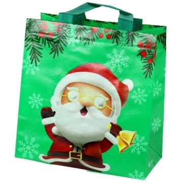 Torba Prezentowa Mikołaj Zielona 23cm x 21,5cm x 11cm