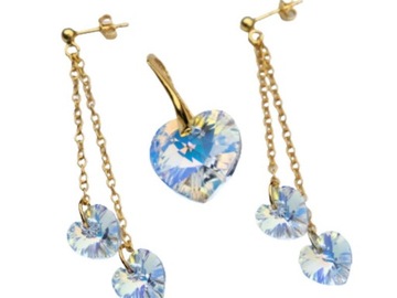 KOMPLET SERCE OPALIZUJĄCE ZŁOTEM SWAROVSKI CRYSTAL