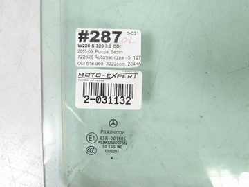 MERCEDES S TŘÍDA W220 SKLO (OKNO) DVEŘE PRAVÝ ZADNÍ