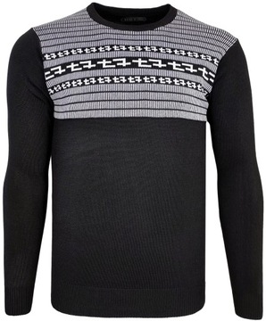 Sweter męski z dodatkiem wełny czarny O151 r. XXL