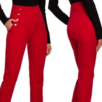 SPODNIE DAMSKIE ELEGANCKIE Z WYSOKIM STANEM Z KIESZENIAMI CZERWONE 42 XXL