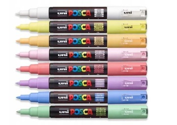 Markery Uni Posca z farbą plakatową zestaw 8 sztuk w etui PC-5M Soft Colors