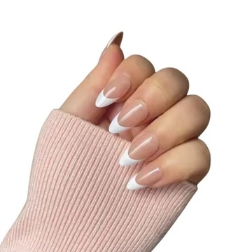 Искусственные ногти с миндальными белыми французскими классическими самим