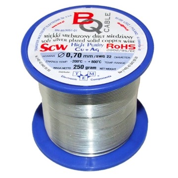 Drut miedziany srebrzony DSM ⌀ 0,70 mm Masa : 250g