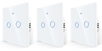 3X PODWÓJNY WŁĄCZNIK ŚWIATŁA LED KRZYŻOWY SZKLANY TUYA WiFi Biały