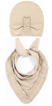 KOMPLET DZIECIĘCY BAWEŁNIANY CZAPKA PODWÓJNA CHUSTKA