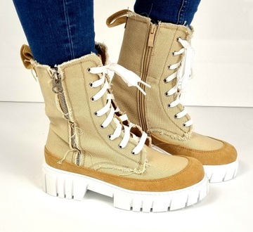 BEŻOWE BOTKI BUTY TRAPERY TRAMPKI BIAŁE NOWE 40