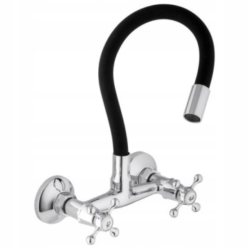 Гибкий черный настенный кухонный смеситель