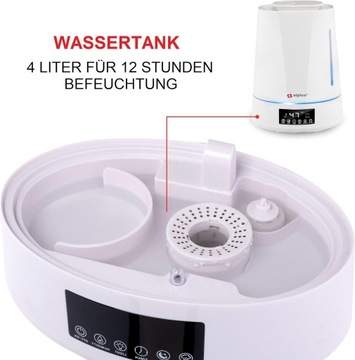 Увлажнитель воздуха на 4 л, резервуар для белой воды на 3 л, диффузор a