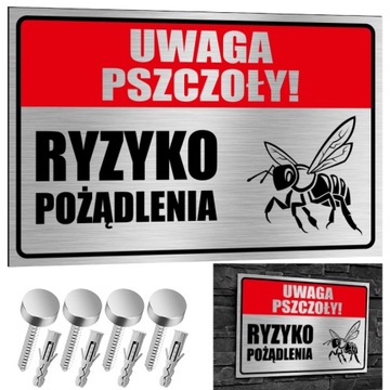 NIERDZEWNA Tabliczka UWAGA PSZCZOŁY! RYZYKO POŻĄDLENIA 30x20 Aluminium