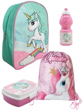 Zestaw plecak worek bidon śniadaniówka Unicorn