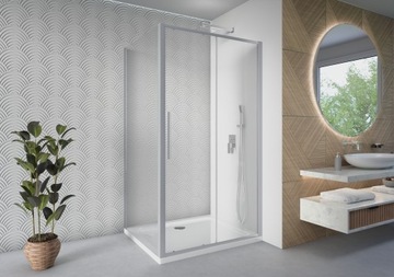 ДУШЕВАЯ КАБИНА 90x80 ХРОМ ПРЯМОУГОЛЬНАЯ РАЗДВИЖНАЯ ДВЕРЬ СТЕКЛЯННАЯ СТЕНА