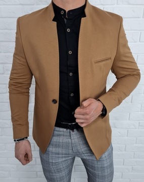 Marynarka meska camel ze stojka casual slim fit 54