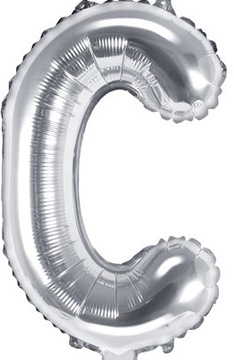 Balon foliowy LITERA C srebrny mały 35 cm NAPIS NA URODZINY metalik