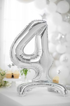 Stojący balon Cyfra 4, 70cm, srebrny