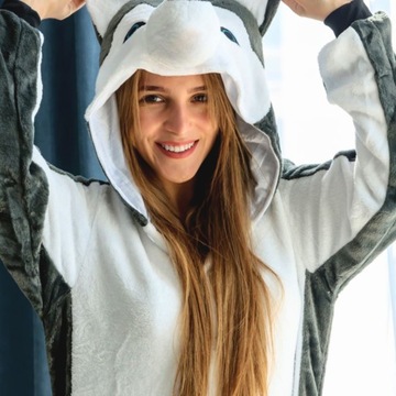 Piżama Onesie Kigurumi Kostium Przebranie Szary Husky S: 145 - 155cm