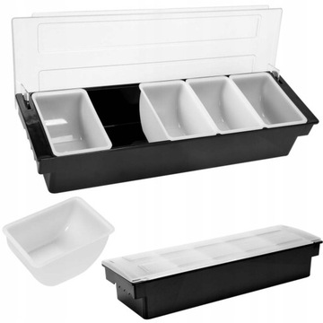 YATO BARTMAN КОНТЕЙНЕР ДЛЯ ОЛИВОК И ЛИМОНОВ ДЛЯ НАПИТКОВ, ЧЕРНЫЙ, 5 ВСТАВОК