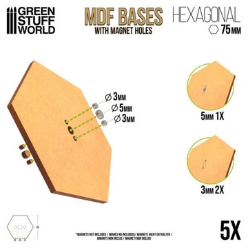 MDF Bases - Hexagonal 75 mm podstawki pod figurki 5 sztuk