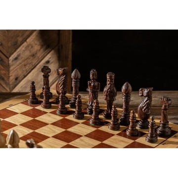 БОЛЬШИЕ ШАХМАТЫ ИЗ ДУБА (65х65см) инкрустация, резная, деревянная.