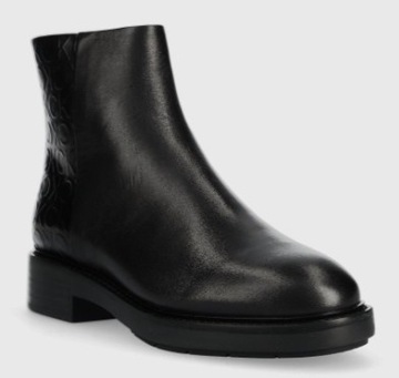 Calvin Klein Rubber Sole Ankle Boot botki na płaskim obcasie skórzane r. 39