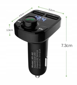 ЗАРЯДНОЕ УСТРОЙСТВО BLUETOOTH FM-ПЕРЕДАТЧИК 2xUSB MP3 SD LCD